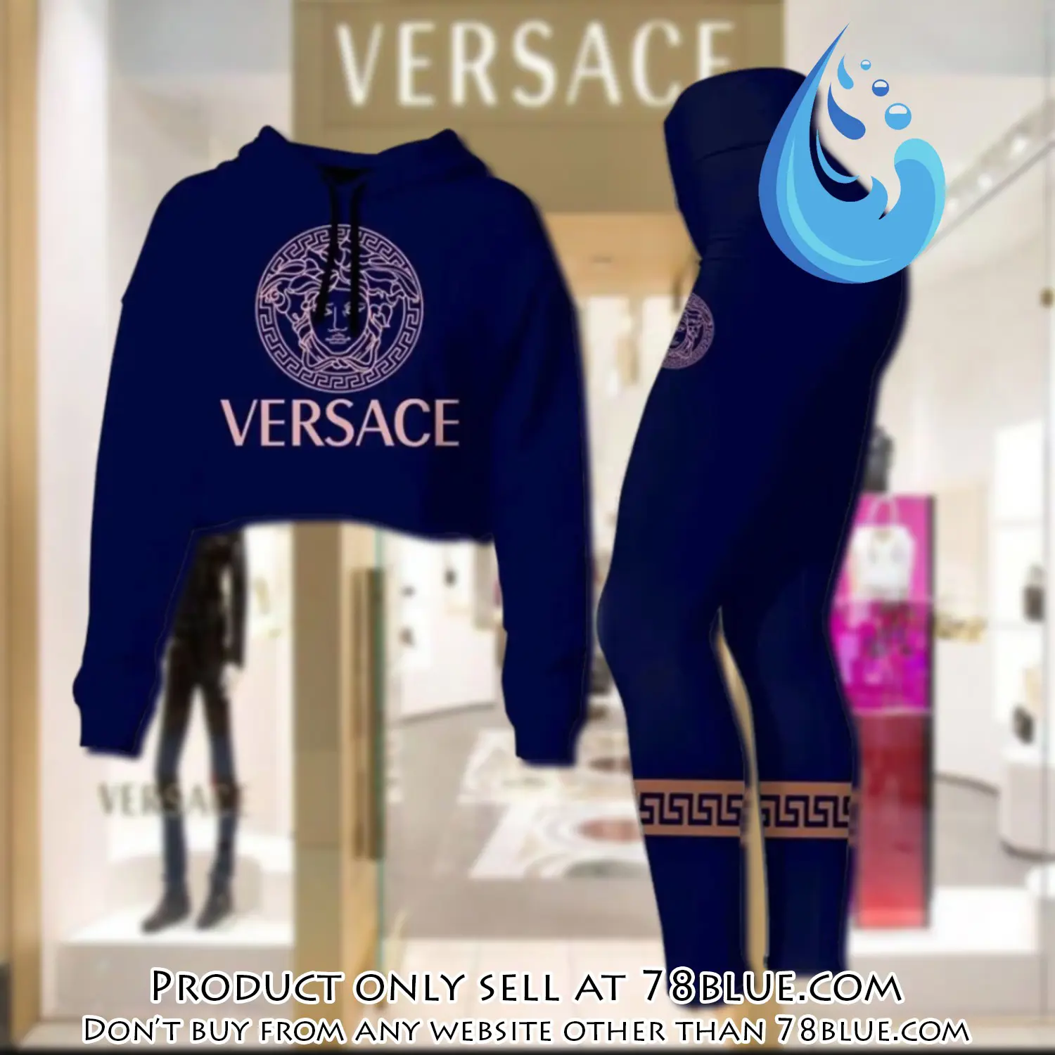 Versace medusa navy luxury brand clothes leggings and crop top set for women 78b0521469